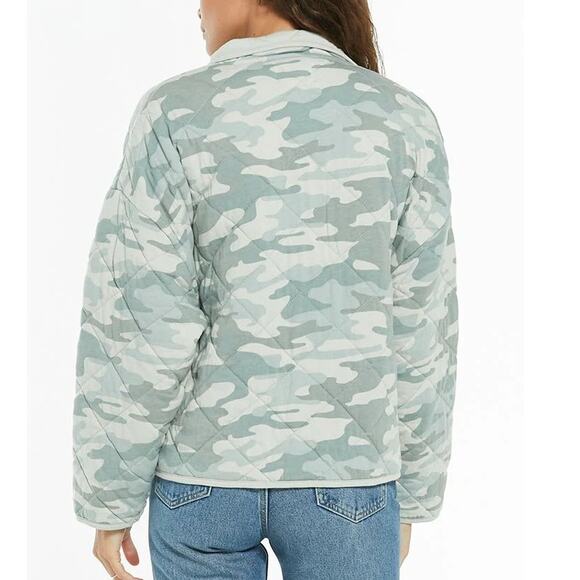 Z Supply Maya Camo Long Sleeve Snap Button Quilted Jacket Dusty Sage Small - Picture 2 of 9